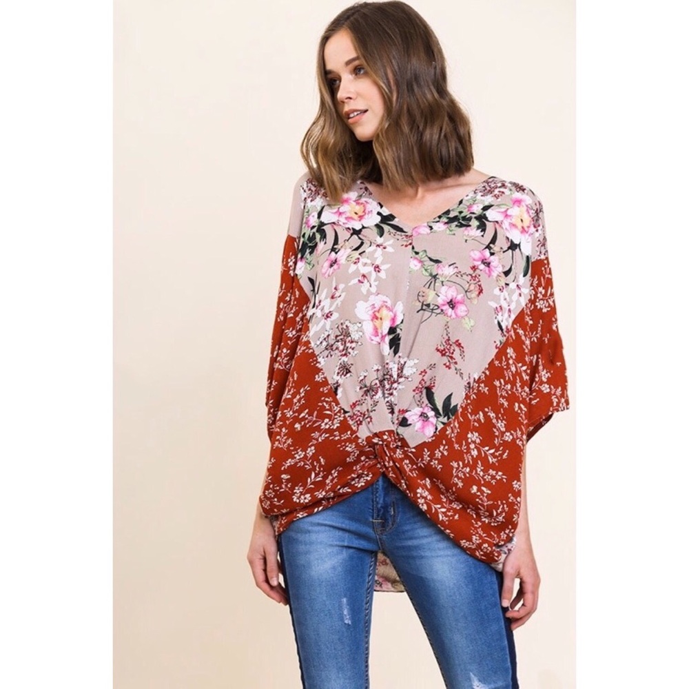 24hr SALE 🔥 Mix Patterned Oversized Draped Blouse
